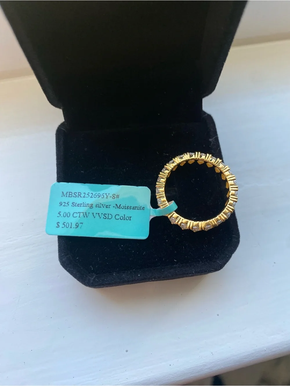 Gold Over Silver Teardrop Moissanite Eternity Band Size 8